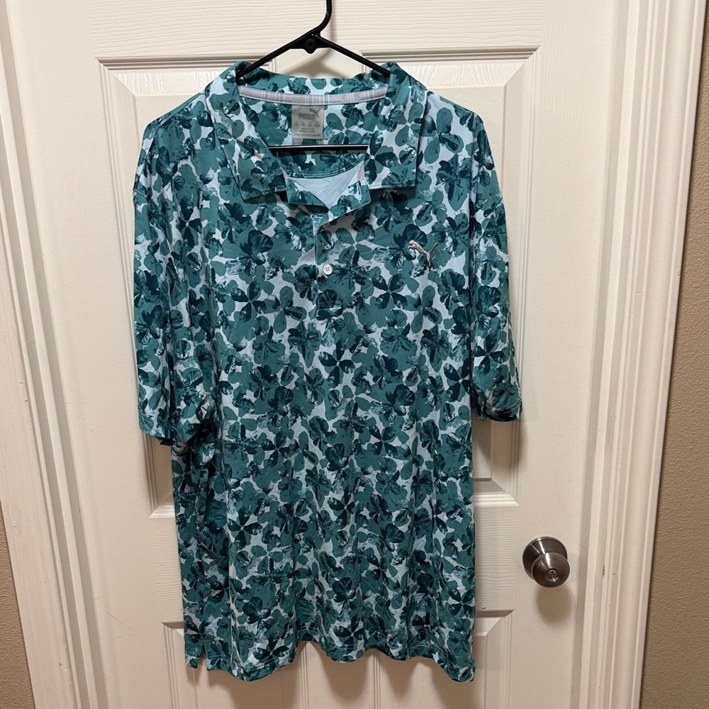 Puma Teal Patterned Polo Shirt for Men